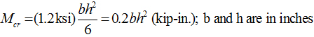 Equation. M subscript cr is equal to 0.2 times b time h square