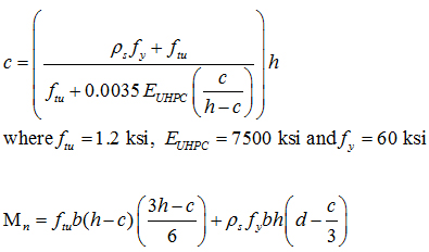 Figure 33. Equation. Neutral axis depth and moment capacity for tension limit state.