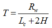 Figure 46. Equation. Tension force in deck panel due to collision loading. Equation. T is equal to R subscript w divided by sum of L subscript c and 2 time H.