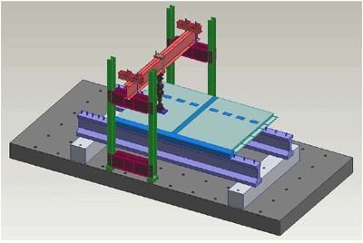 Figure 7 shows the two UHPC deck panels being supported by two 24' long prestressed concrete girders, which were simply supported on each end on top of concrete bearing blocks. The blocks were tied to the floor with four one inch diameter high strength rods.
