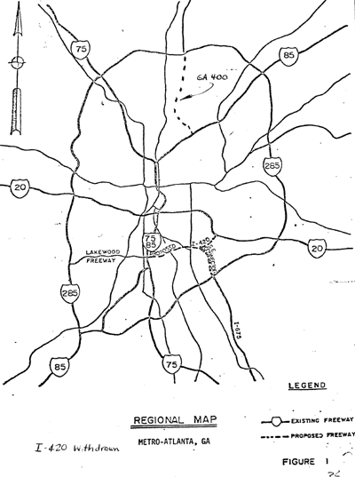 Map of Atlanta, GA Interstate 420 withdrawal