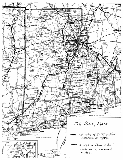 Map of Fall River, MA I-895 withdrawals