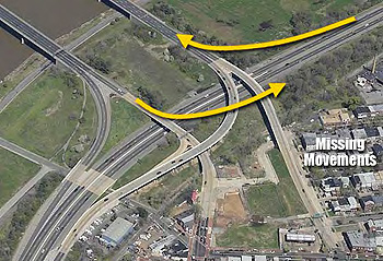 Proposed reconstruction and reconfiguration of the Southeast/Southwest Freeway and the Anacostia Freeway interchange.