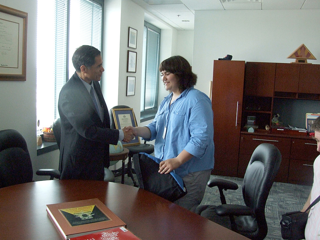 During her visit to Washington, DC, Administrator Victor Mendez met with student Heni Barnes to talk with her about her interest in history and transportation.