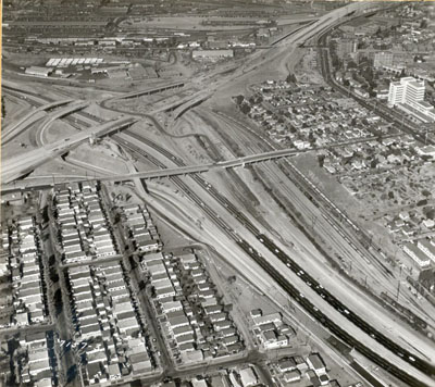 California - Golden State-San Bernardino Freeway interchange, with the State Street structure iin the center of the picture.  11/15/59