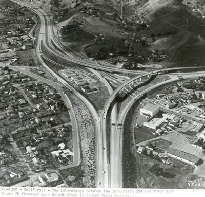 California - The interchange between the Interstate 680 and State Sign Route 24 freeways near Walnut Creek in Contra Costa County.
