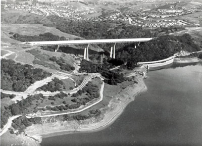 Eugene A. Doran Bridge over San Mateo Creek on I-20, Junipero Serra Freeway, was designed with a narrow sight-lined span with delicately fashioned.