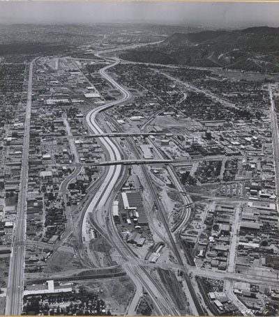 California - Looking southeasterly along Golden State Freeway near Burbank Boulevard.  May 12, 1959.