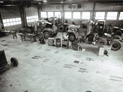 AASHO Road Test - Illinois Interior of vehicle maintenance shop.