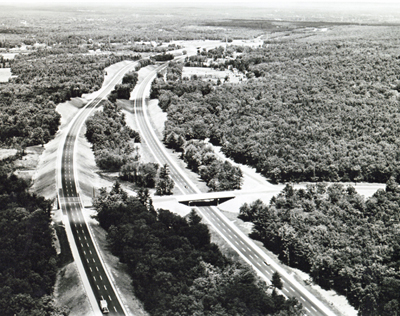 Massachusetts - Independent roadway design and a wide median help fit Interstate Route 95 into the landscape in between Attleboro and Sharon. (Projects I-95-1(23)4,(11)9,(19), (18)15, &(21)19.)