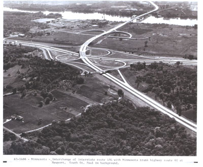 Minnesota - Interchange of Interstate Route 494 with Trunk Highway Route U.S. 61 at Newport.  South St. Paul in background.