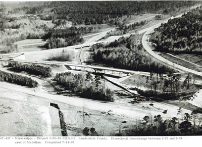 Mississippi - Project I-IG-59-3-(15), Lauderdale County.  Directional interchange between I-20 and I-59 west of Meridian.  Completed 7-14-67.