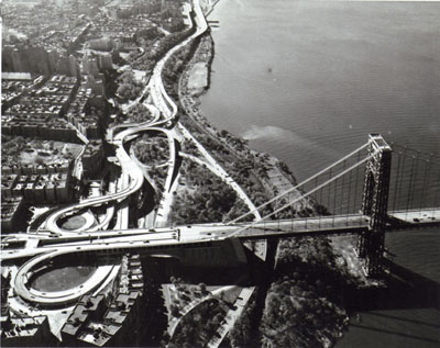 New York- George Washington Bridge approaches with Alexander Hamilton Bridge foreground.  View looking west. Photo by the Port of New York Authority.