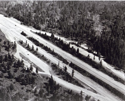 Oregon -Safety rest area under construction on Interstate 5, M.P. 236.  This illustrates the type of parking are design now employed; capacity based on percentage of estimated A.D.T. twenty years hence.