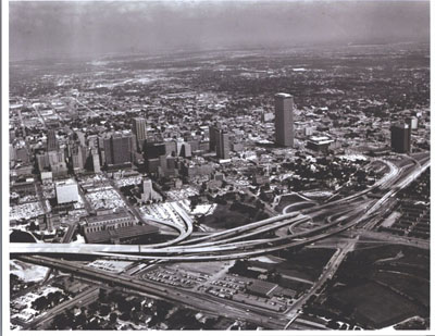 Texas - The Capitol Avenue interchange on Interstate Route 45, adjacent to downtown Houston.  (The viaduct at the left was not yet open to traffic.)