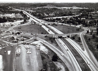 Interstate 95, The Shirley Highway at the Shirlington bridged rotary.  It is being widened to eight lanes with reversible roadways.  The first facility of its kind to be built as a reconstruction of an existing freeway.