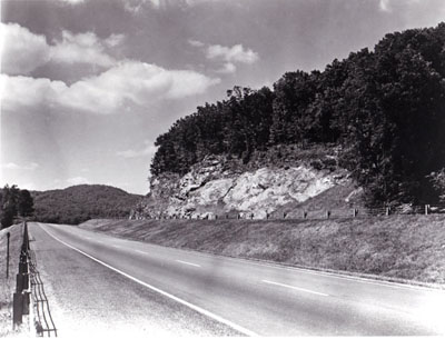 Interstate Route 91 in southern Vermont was designed to blend with the scenery.  Here one roadway, skirting a picturesque ledge, is at a higher elevation than the other.