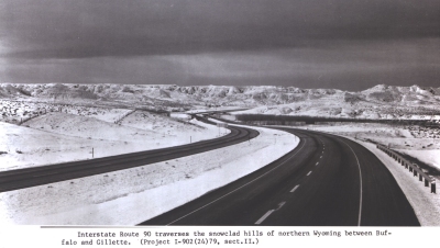 Wyoming - Interstate Route 90 traverses the snowclad hills of northern Wyoming between Buffalo and Gillette.  (Project I-902(42)79, dect.II)