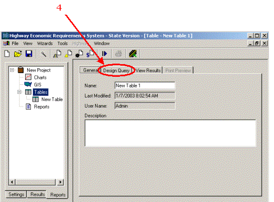 HERS-ST Screen Shot: Application Window - showing the table design query tab.