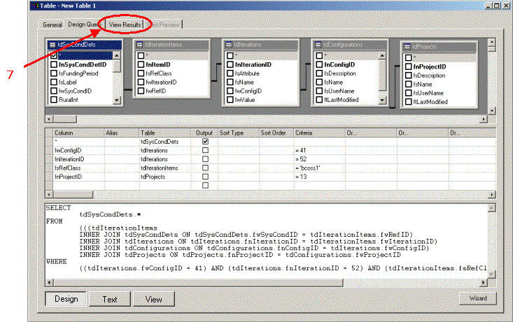 HERS-ST Screen Shot: Populated table design query after using table query wizard.