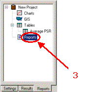 HERS-ST Screen Shot: Reports tree view - showing how to create a new report. Step 3 select reports.