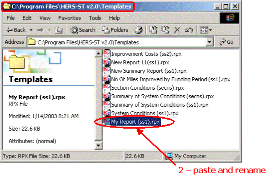Windows Explorer Screen Shot: Pasting and renaming the file in the HERS-ST templates directory.