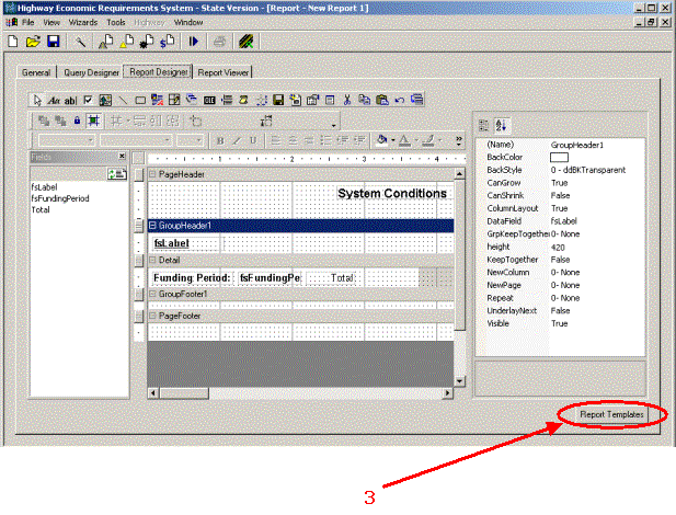 HERS-ST Screen Shot: Report designer tab - showing how to open report templates.