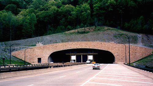 The Cumberland Gap Tunnel. This is the Tennessee portal where you can see the viaduct approach to the tunnel. Photo by H.B. Elkins.