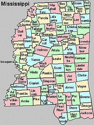 Map Mississippi counties