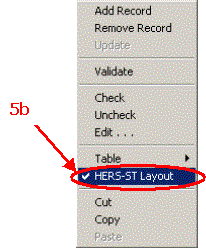 HERS-ST Screen Shot: highway section pop-up menu. Step 5b check HERS-ST Layout