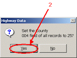 HERS-ST Screen Shot: Set Highway Data message. Select yes