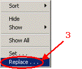 HERS-ST Screen Shot: column heading pop-up menu. Select replace