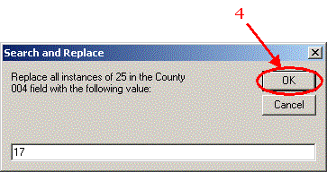 HERS-ST Screen Shot: Highway Data Search and Replace window. select ok