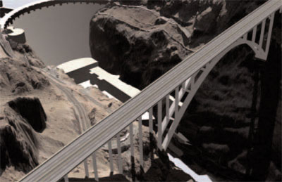 Artist's rendition of US 93 crossing the Colorado River at the Hoover Dam