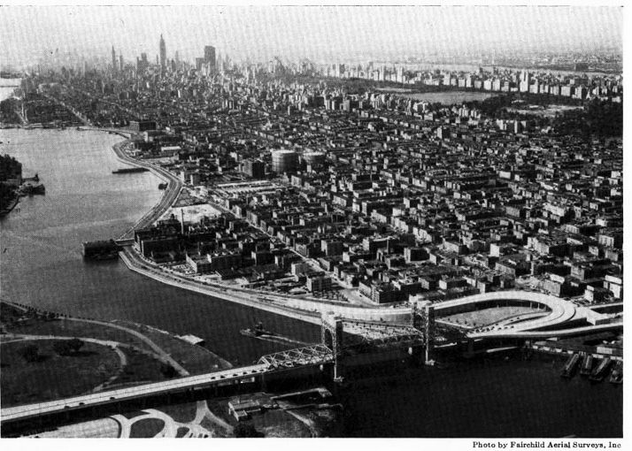 East River Drive in Manhattan is representative of the type of river-side construction that may be desirable in other large cities. Its cost was approximately $2,000,000 per mile.