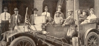 In 1913, W. O. L. Westgard (front seat, left), the Great Pathfinder of the early 20th century, represented AAA in logging the Southern National Highway, portions of which became Lee Highway.  Dr. S. M. Johnson (rear seat, in light suit) was the pilot for the section from El Paso, Texas, to Roswell, New Mexico.  Photograph taken in Roswell