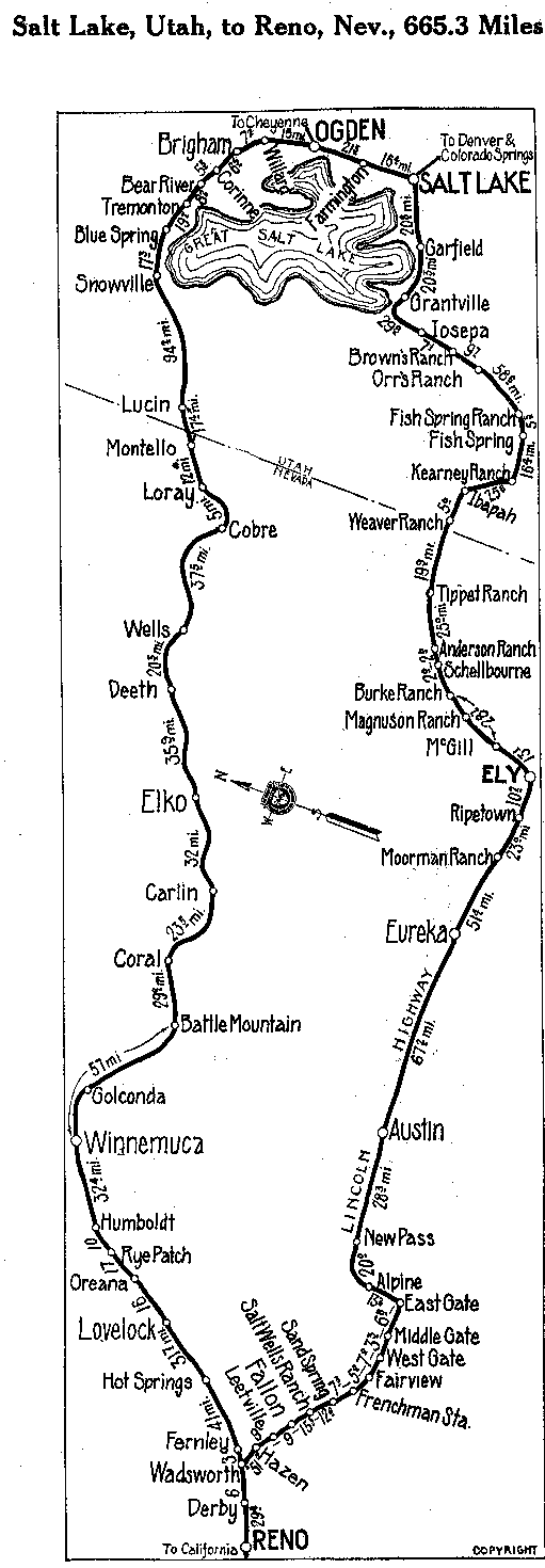 Detailed Section of Pikes Peak Map from Salt Lake, Utah to Reno, Nev.