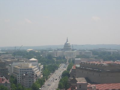 The United States Capitol sits at the eastern end Pennsylvania Avenue. (photographed from the Bell Tower of the Old Post Pavilion)