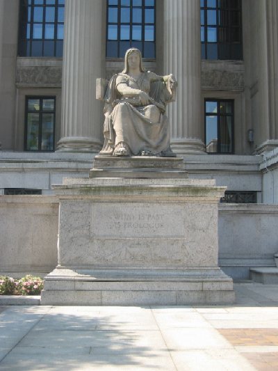 This statue, depicting "What is Past is Prologue," sits on Pennsylvania Avenue at the National Archives Building.