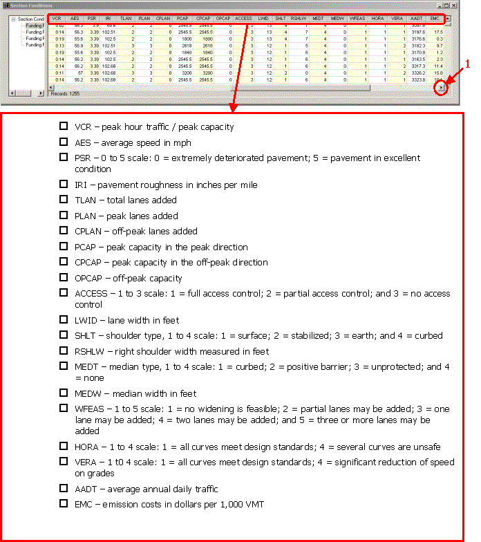 HERS-ST Screen Shot: Application Window - showing section characteristics at the end of the funding period, click for column headers