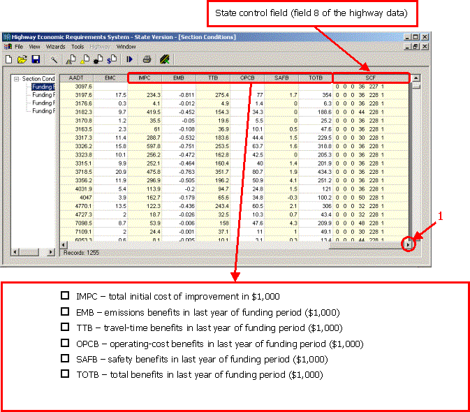 HERS-ST Screen Shot: Application Window - showing the benefits and costs of section improvements, click for column headers