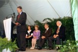 Behind Vice President Al Gore are the guests of honor: Susan Eisenhower, Lindy Boggs, Frank Turner, and Al Gore, Sr. (left to right)