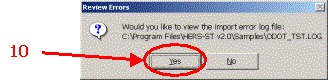 HERS-ST Screen Shot: Review Errors warning message - view error log. Step 10 select yes