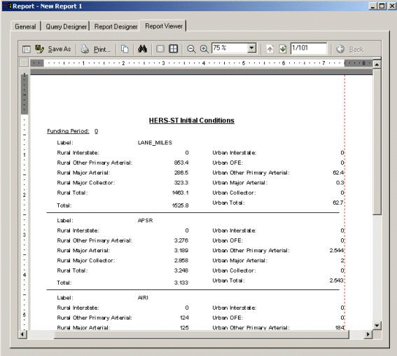 HERS-ST Screen Shot: Report Window - showing the Report Viewer after a report template has been applied.