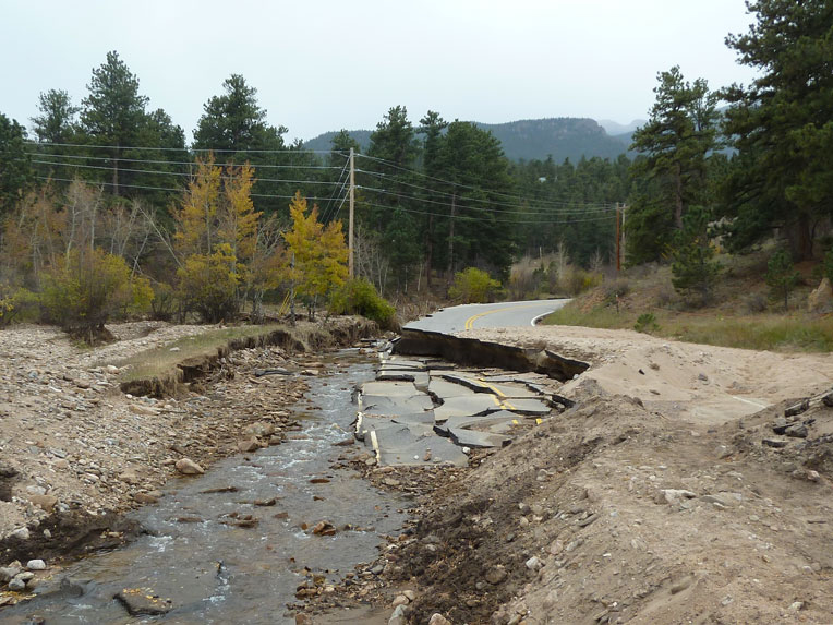 Photo of damaged road at Fish Creek, Colorado