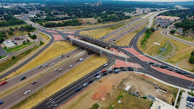 A new diverging diamond interchange in Colorado provides more efficient traffic flow.
