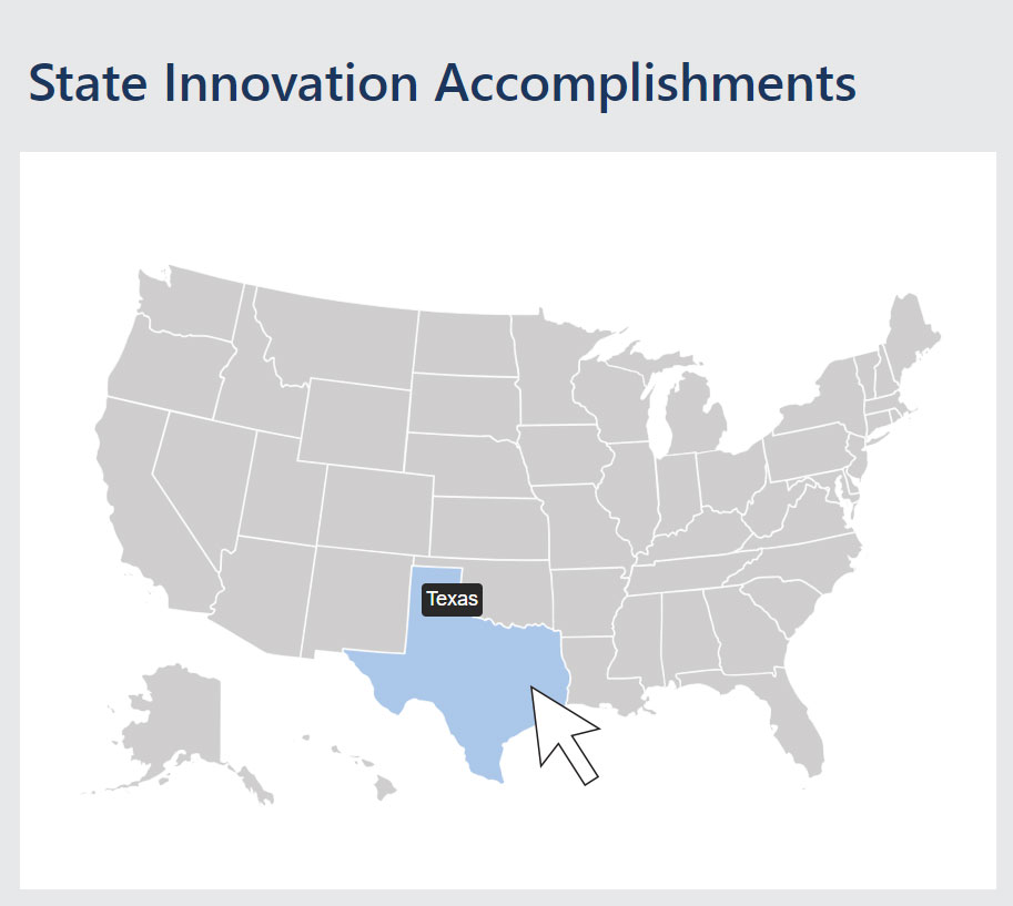 State Innovation Accomplishments Map with arrow linking to web page. Click image to go to STIC website.