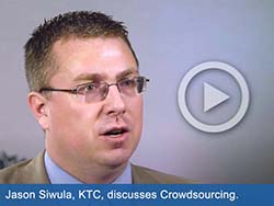Picture of man being interviewed with overlayed "play" button graphic. Text at bottom reads, "Jason Siwula, KYTC, discusses Crowdsourcing."