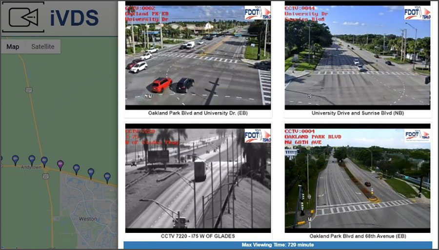 Computer screen showing pictures from four traffic cameras