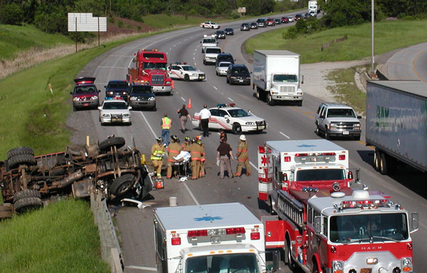 First responders work to clear an incident on a Wisconsin interstate.
